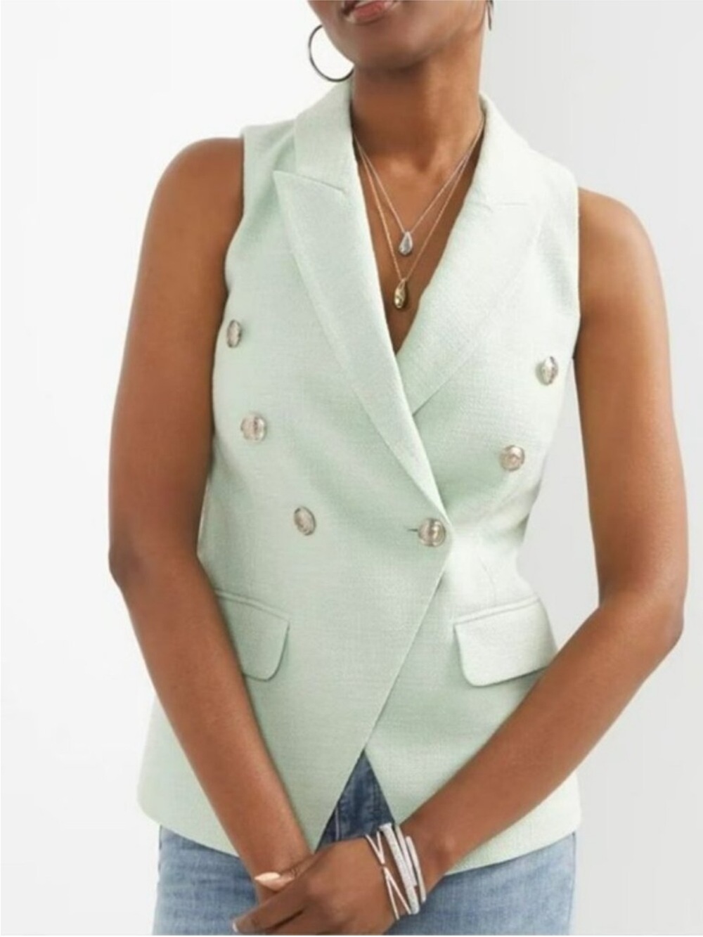 WHBM • Tweed Studio Vest in Sage Mint - Picture 2 of 5